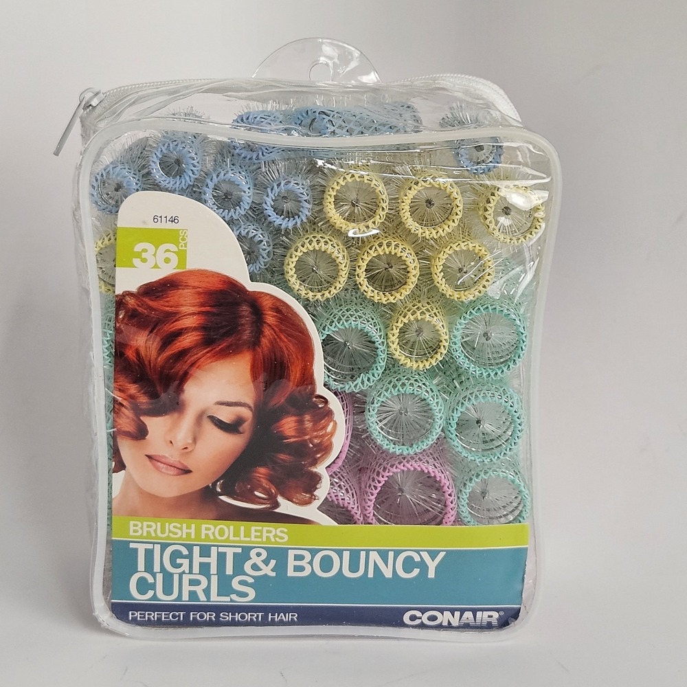 Conair 36 Brush Hair Rollers Tight & Bouncy Curls Asstd Short Hair Pastel Retro